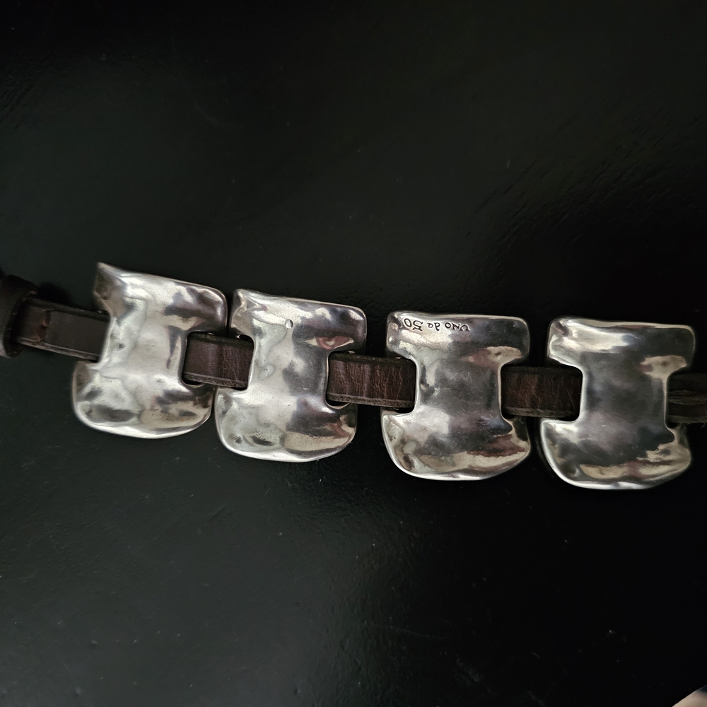 Silver and Brown Belt with Metal Accents
